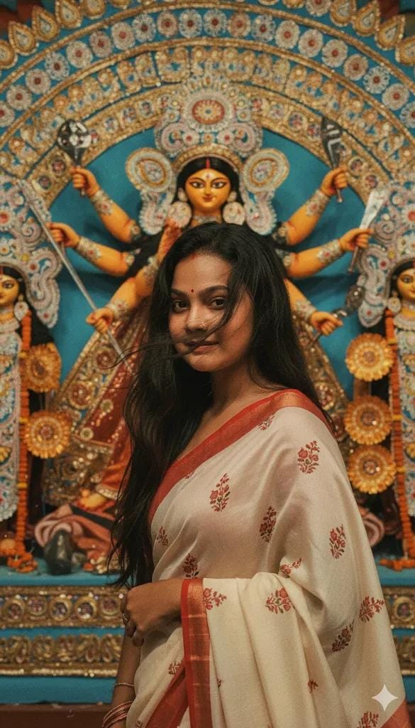 girls durga puja gemini photo editing prompt